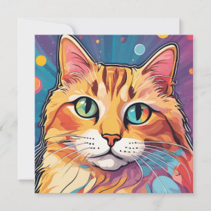Cartes Pour Fêtes Annuelles Chat tigré orange   Peinture colorée contemporaine