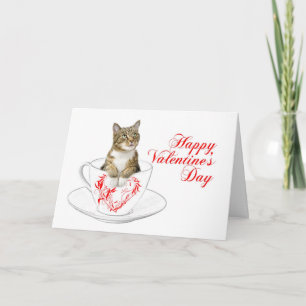 Cartes Pour Fêtes Annuelles Chat Valentine de tasse de thé