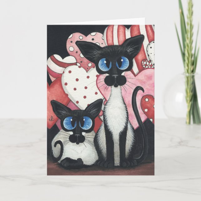 Cartes Pour Fêtes Annuelles Chat Valentine Siamese - Love x's Two (Devant)