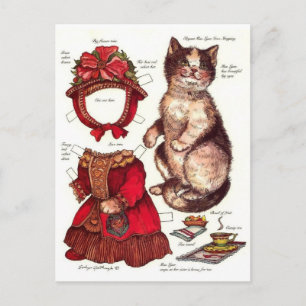 Cartes Pour Fêtes Annuelles Chat victorien de Noël en papier découpé vintage