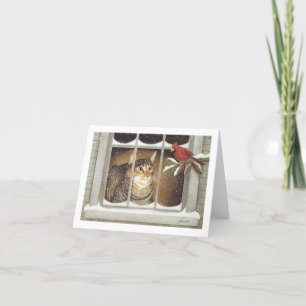 Cartes Pour Fêtes Annuelles Chat vintage En Regardant Par La Fenêtre Au Cardin