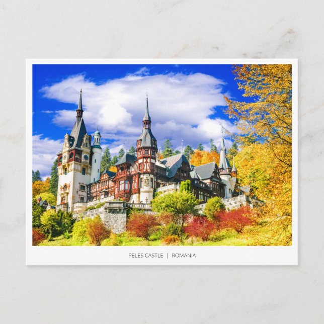 Cartes Pour Fêtes Annuelles Château de Peles, Roumanie paysage d'automne célèb (Devant)