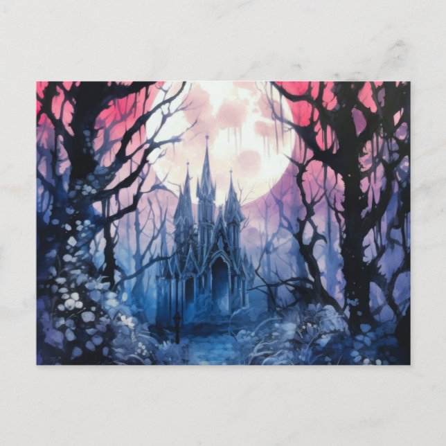 Cartes Pour Fêtes Annuelles Château gothique Pleine lune Forêt Halloween (Devant)