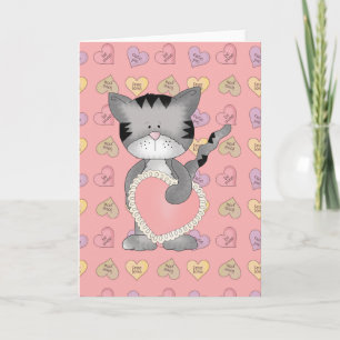 Cartes Pour Fêtes Annuelles chaton avec cœur de la Saint-Valentin