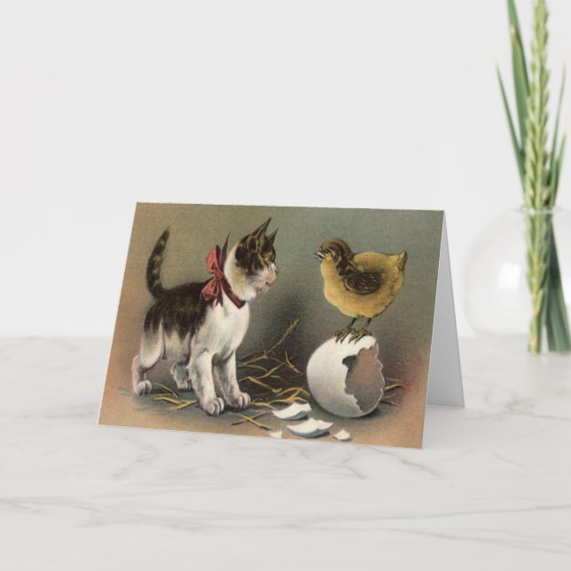 Cartes Pour Fêtes Annuelles Chaton de chat d'oeufs de poussin de Pâques (Devant)