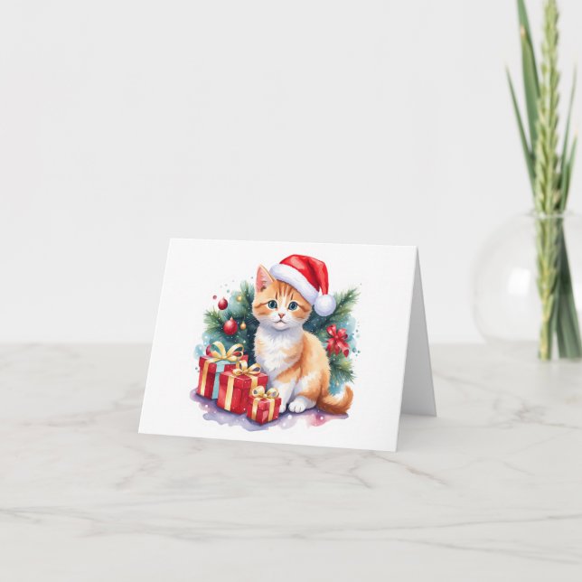 Cartes Pour Fêtes Annuelles Chaton de Noël (orange/blanc) avec Cadeaux BLANK (Devant)
