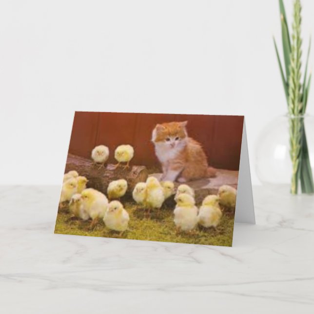 Cartes Pour Fêtes Annuelles Chaton et poussins de Pâques (Devant)