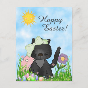 Cartes Pour Fêtes Annuelles Chaton noir mignon, chat heureux de Pâques d'oeufs