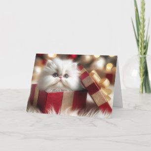 Cartes Pour Fêtes Annuelles Chaton persan de Noël dans une boîte cadeau