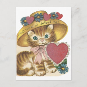 Cartes Pour Fêtes Annuelles Chaton vintage dans le casquette Valentine