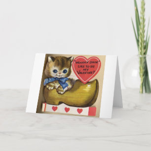 Cartes Pour Fêtes Annuelles Chaton vintage en bois Chaussure Valentine's Day C