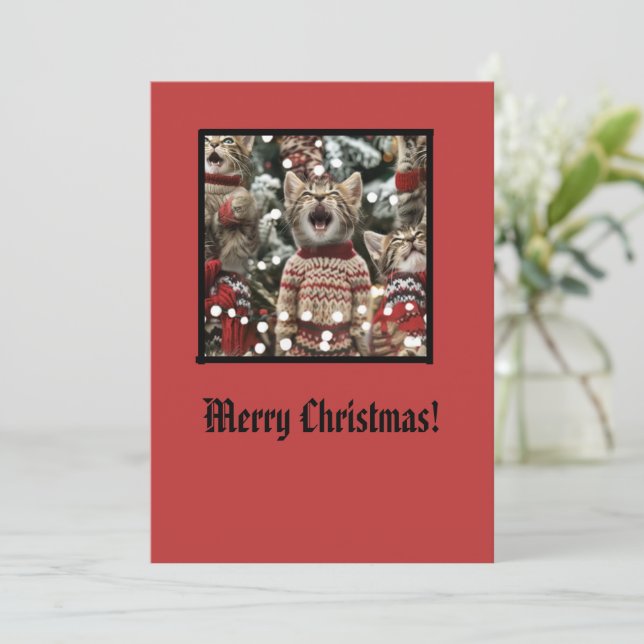 Cartes Pour Fêtes Annuelles Chatons Chantant O'Christmas En Chandails 3 (Debout devant)