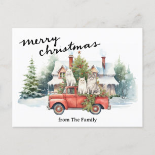 Cartes Pour Fêtes Annuelles Chats avec un vieux camion rouge pour les amoureux