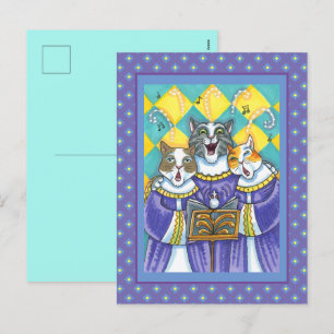 CARTES POUR FÊTES ANNUELLES CHATS CHOIR ÉGLISE & SOURIS CHANTER CAROLS DE NOËL