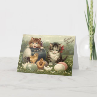 Cartes Pour Fêtes Annuelles Chats d'art victorien vintage rétro Kittens Pâques