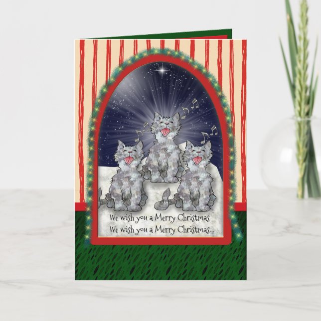 Cartes Pour Fêtes Annuelles Chats de Noël d'aquarelle de chant personnalisés (Devant)