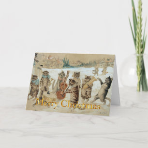 Cartes Pour Fêtes Annuelles Chats de Noël vintage chantant des chants de Noël