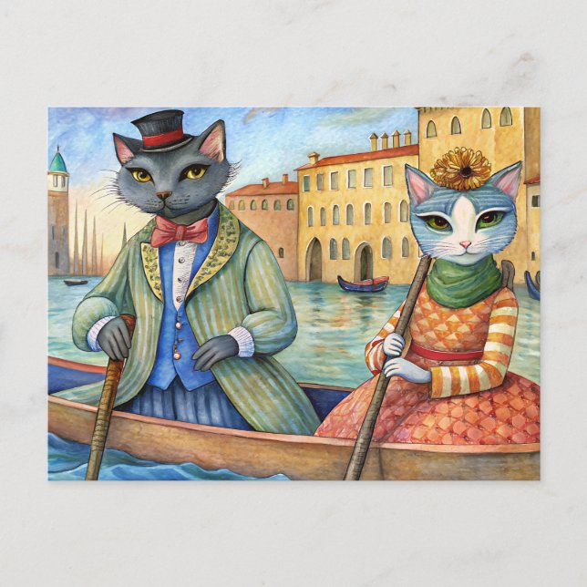 Cartes Pour Fêtes Annuelles Chats habillés à Venise, Italie (Devant)
