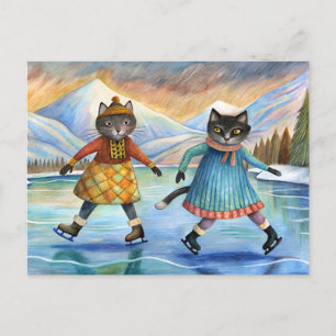 Cartes Pour Fêtes Annuelles Chats habillés patinage sur le lac dans les Alpes