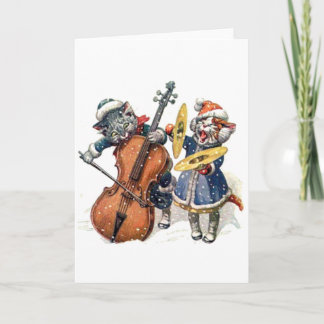 Cartes Pour Fêtes Annuelles Chats jouant la musique de Noël dans la neige