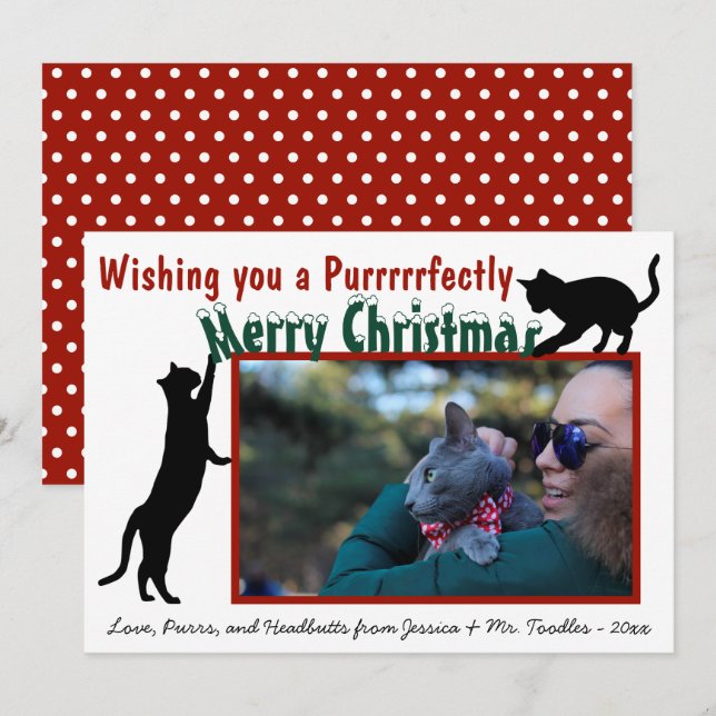 Cartes Pour Fêtes Annuelles Chats Joyeux Joyeux Noël Photo (Devant / Derrière)