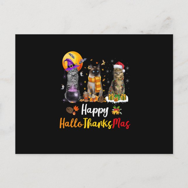 Cartes Pour Fêtes Annuelles Chats Lover Halloween Thankesgiving Noël Hallot (Devant)