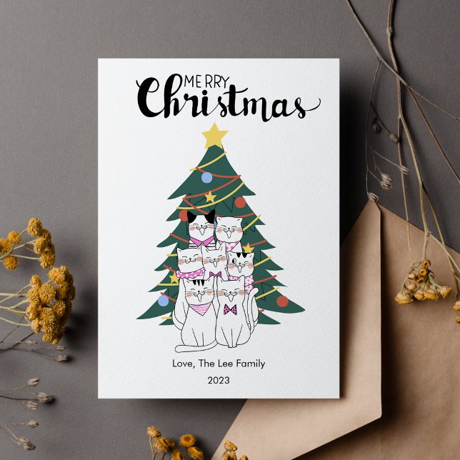 Cartes Pour Fêtes Annuelles Chats mignons Arbre Animaux de Noël Appartement (Créateur téléchargé)