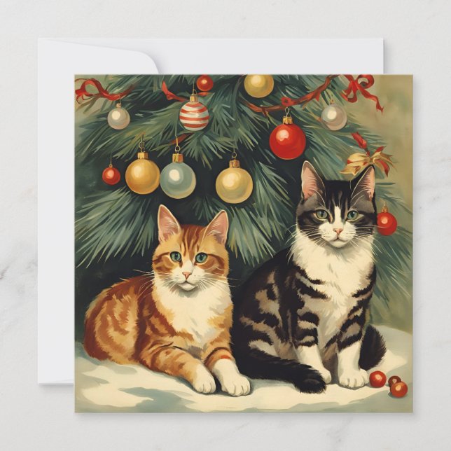 Cartes Pour Fêtes Annuelles Chats mignons sous l'Amoureux des chats de l'arbre (Devant)