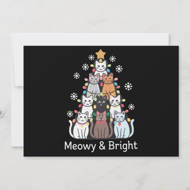 Cartes Pour Fêtes Annuelles Chats Noël Arbre Meowy Bright Cute Xmas (Devant)