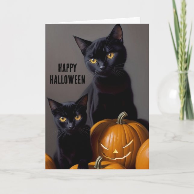 Cartes Pour Fêtes Annuelles Chats noirs et Citrouilles (Devant)