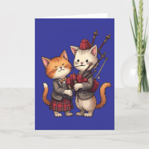 Cartes Pour Fêtes Annuelles Chats orange Jouer des Bagpipes et porter des plai