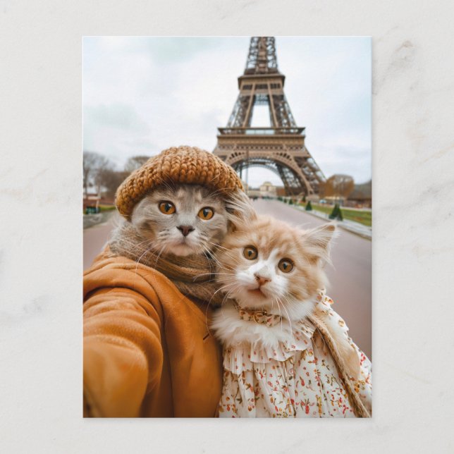 Cartes Pour Fêtes Annuelles Chats romantiques à Paris (Devant)