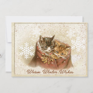 Cartes Pour Fêtes Annuelles Chats serrés dans la neige Noël Vintage mignonne