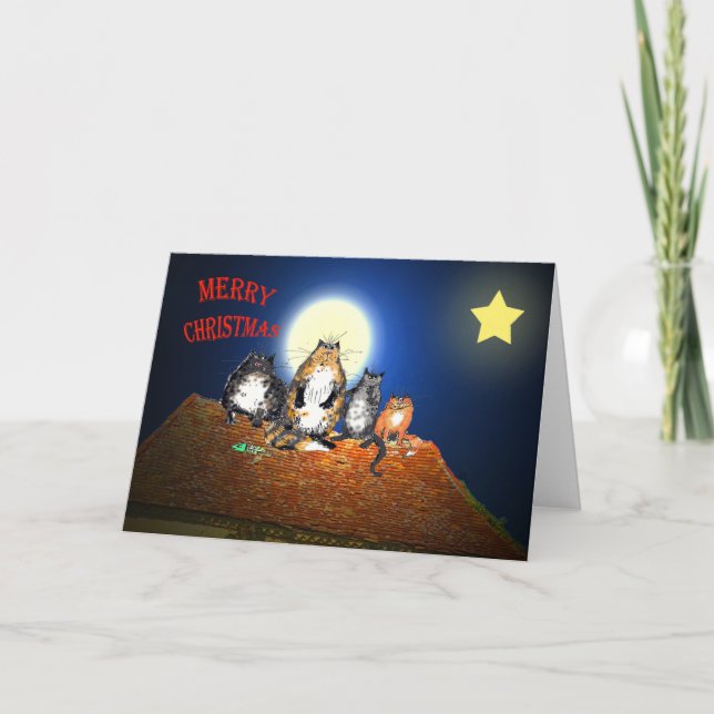 Cartes Pour Fêtes Annuelles Chats sur le toit, Joyeux Noël, humour (Devant)