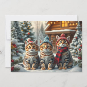 Cartes Pour Fêtes Annuelles Chats tabby en tenue de winter chic et chapeau d'h