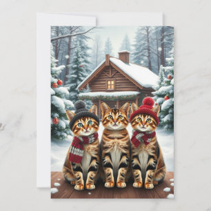 Cartes Pour Fêtes Annuelles Chats tabby en tenue pré-prépa d'hiver et chapeau 