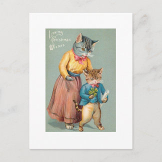Cartes Pour Fêtes Annuelles Chats vintages d'art de Noël de reproduction