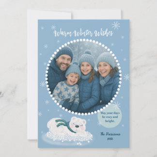Cartes Pour Fêtes Annuelles Chaud hiver Warm Bleu Sleeping Ours Polaire