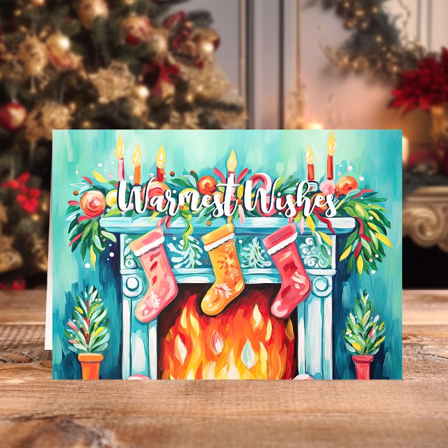 Cartes Pour Fêtes Annuelles Chauds souhaits Cosy Aquarelle cheminée Noël (Créateur téléchargé)
