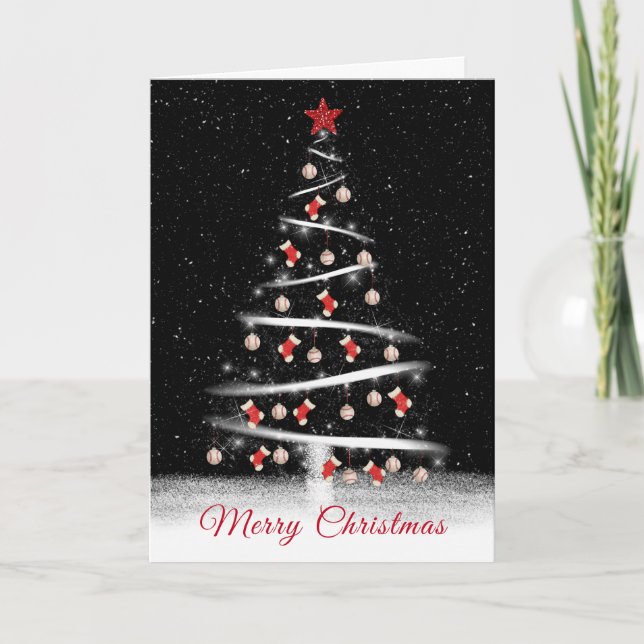 Cartes Pour Fêtes Annuelles Chaussettes de Noël et arbre de baseball (Devant)