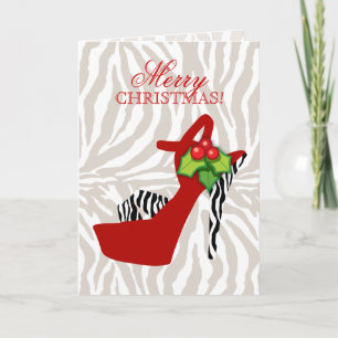 Cartes Pour Fêtes Annuelles Chaussure à talon haut de l'Avent Xmas Zebra Rouge