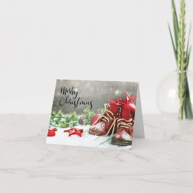 Cartes Pour Fêtes Annuelles Chaussures, étoiles et verdure rouges (Devant)