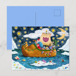 CARTES POUR FÊTES ANNUELLES CHAUSSURES NÉERLANDAISES PÈRE NOËL SHIP, ICEBERGS,