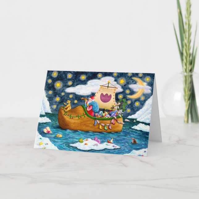 CARTES POUR FÊTES ANNUELLES CHAUSSURES NÉERLANDAISES PÈRE NOËL SHIP, ICEBERGS, (Devant)