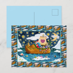 CARTES POUR FÊTES ANNUELLES CHAUSSURES NÉERLANDAISES PÈRE NOËL SHIP, ICEBERGS,