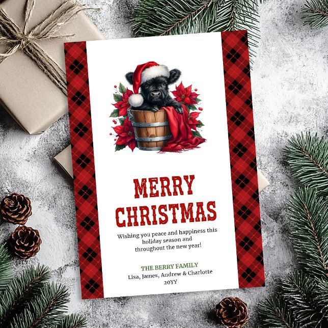 Cartes Pour Fêtes Annuelles Cheerful highland cow card red poinsettia digital (Cheerful highland cow card red poinsettia digital)
