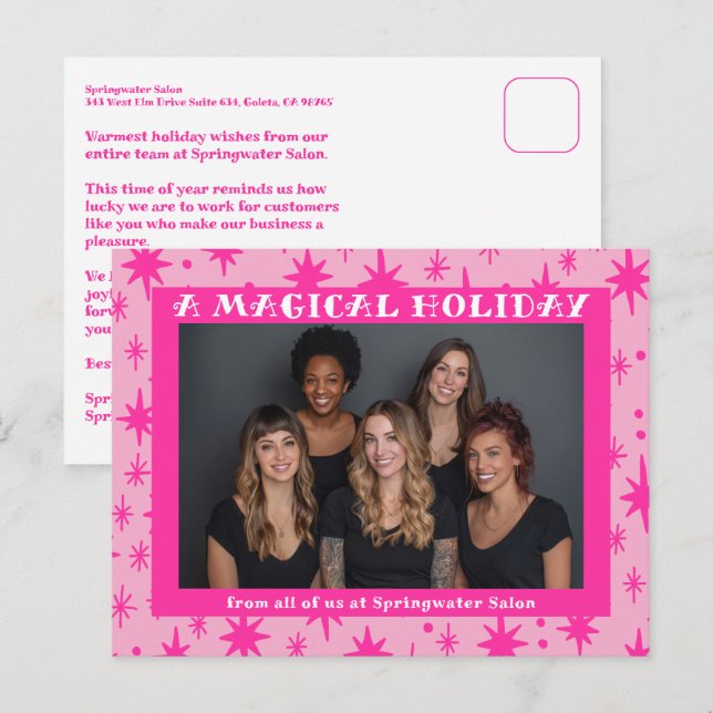 Cartes Pour Fêtes Annuelles Cheerful Stars Pink Christmas Custom Business (Devant / Derrière)