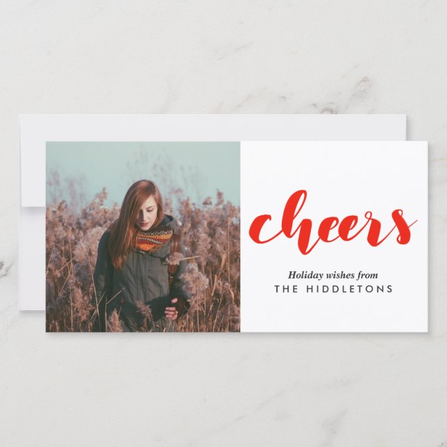 Cartes Pour Fêtes Annuelles Cheers Rouge manuscrit moderne Script photo de vac (Devant)