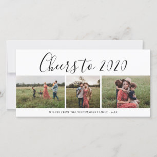 Cartes Pour Fêtes Annuelles Cheers To 2020 Script Three Photo Collage Modern