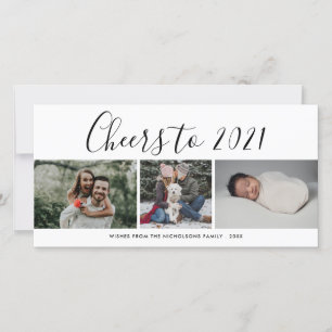 Cartes Pour Fêtes Annuelles Cheers To 2021 Script Three Photo Collage Modern